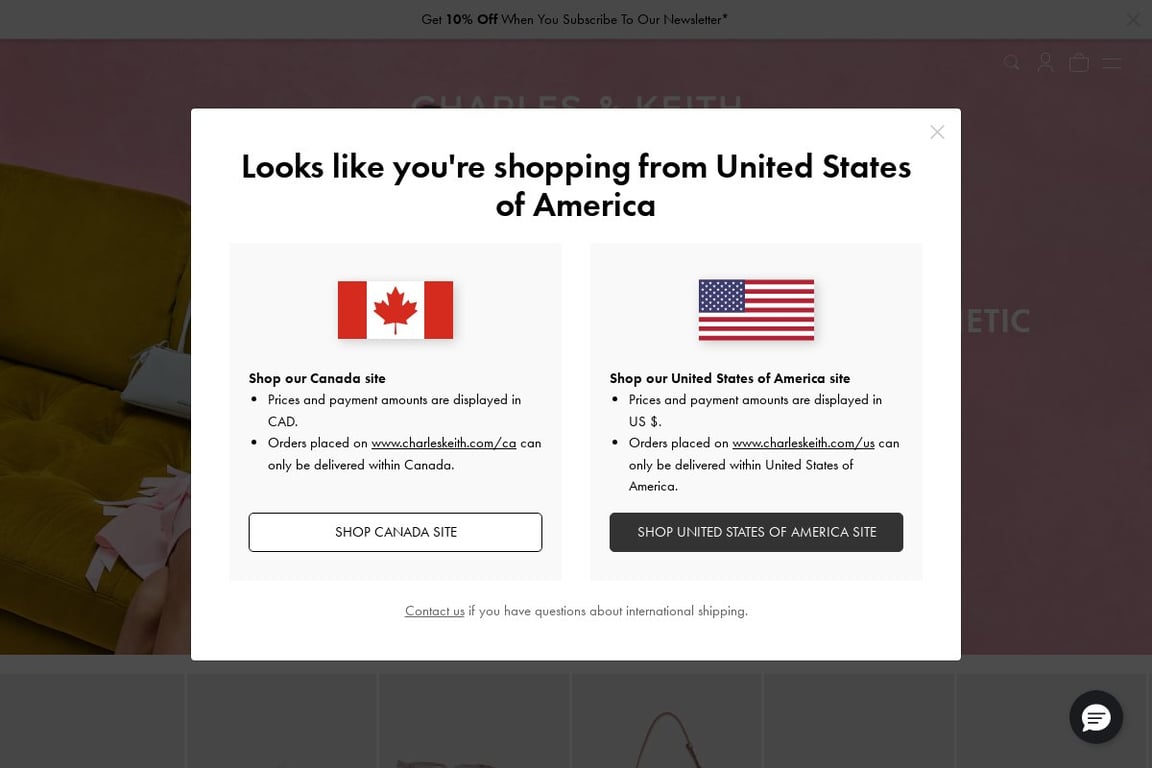 Charles & Keith CA homepage
