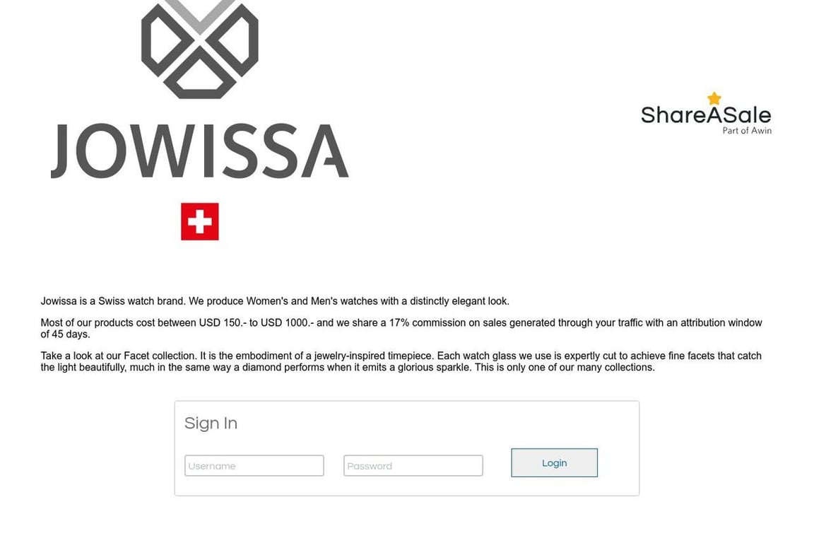 Jowissa affiliate program signup page
