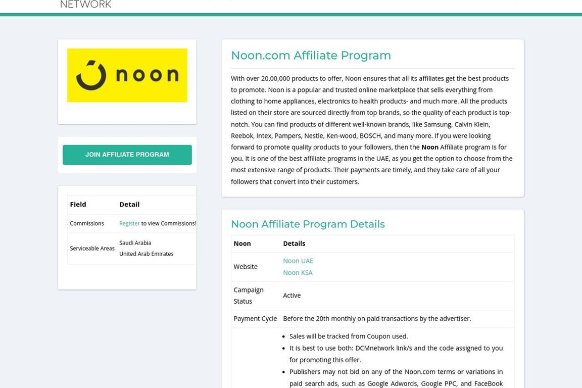 Noon affiliate program signup page
