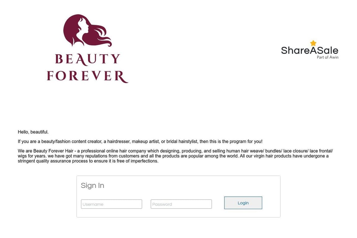 Beauty Forever affiliate program signup page
