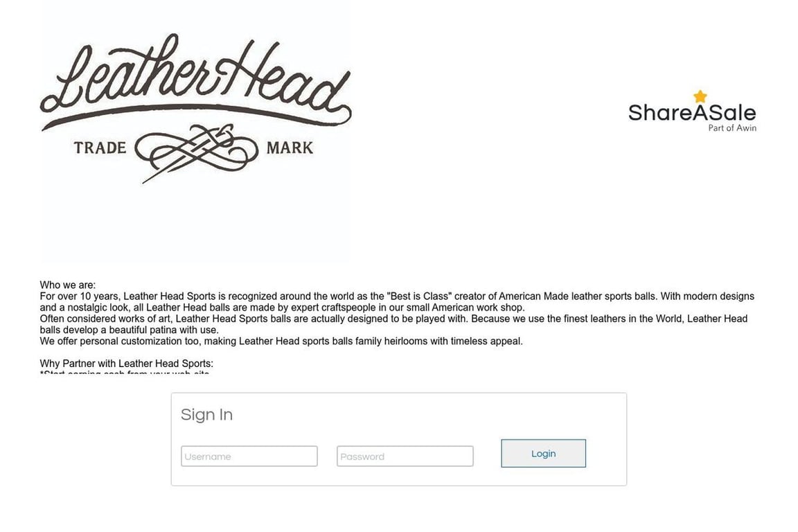 Leather Head Sports affiliate program signup page