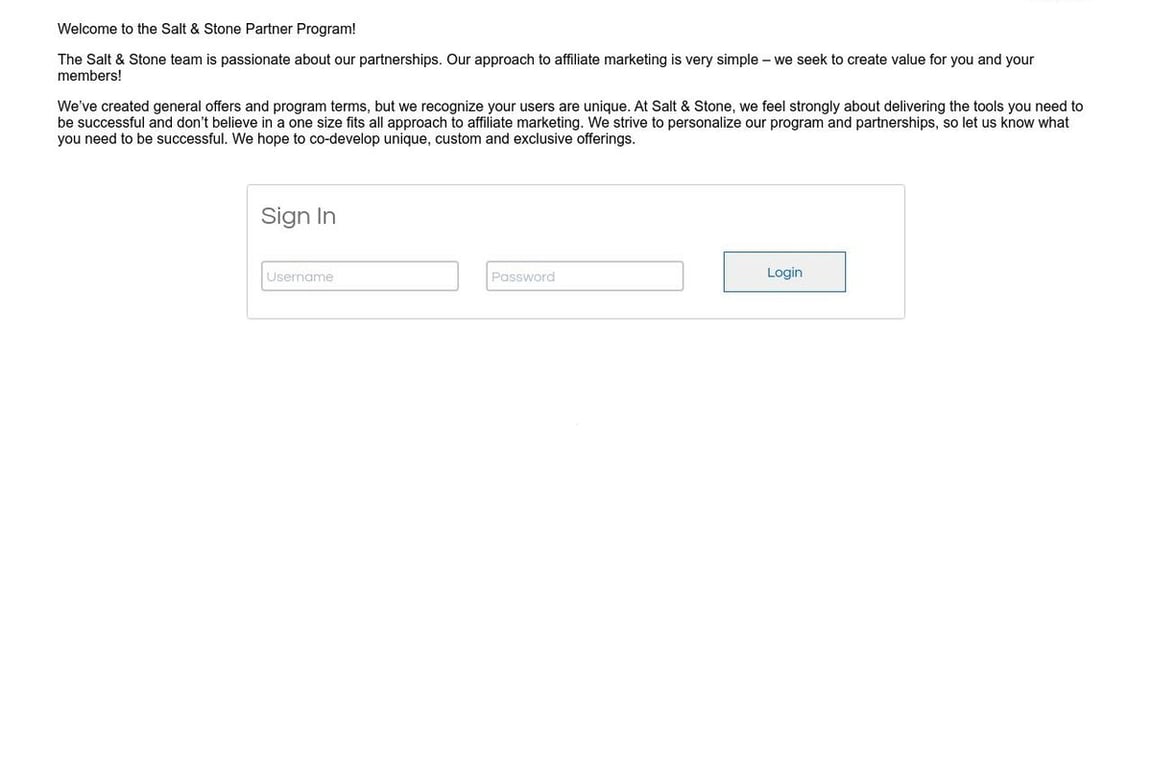 Salt & Stone affiliate program signup page