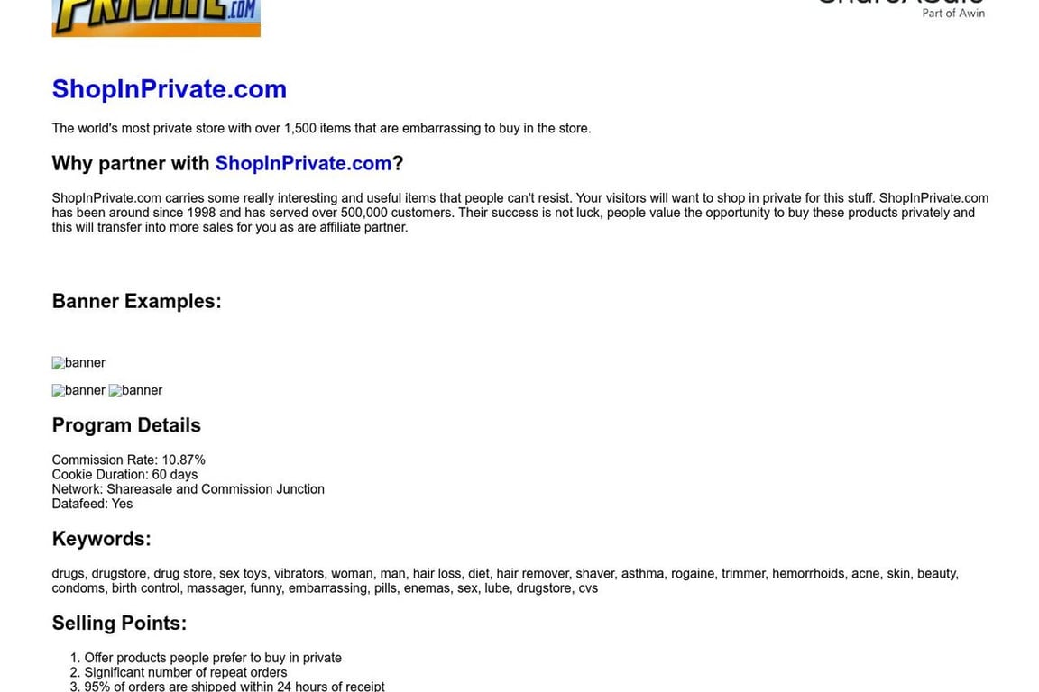 ShopInPrivate.com affiliate program signup page