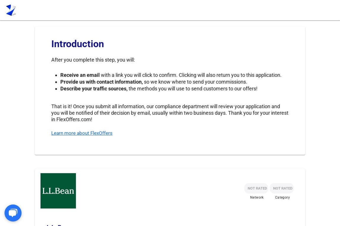 L.L. Bean affiliate program signup page