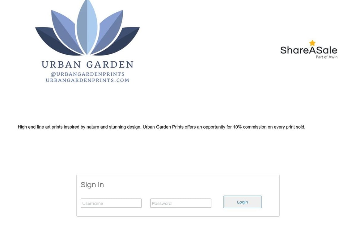 Urban Garden Prints affiliate program signup page