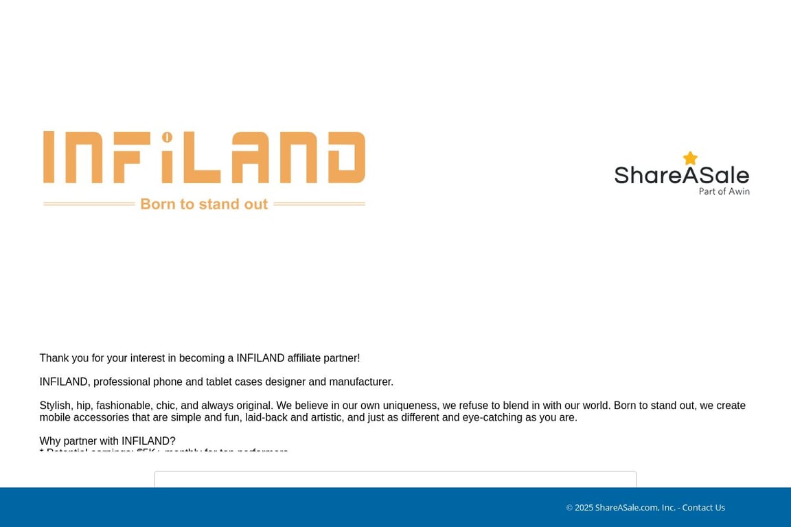 Infiland LLC affiliate program signup page