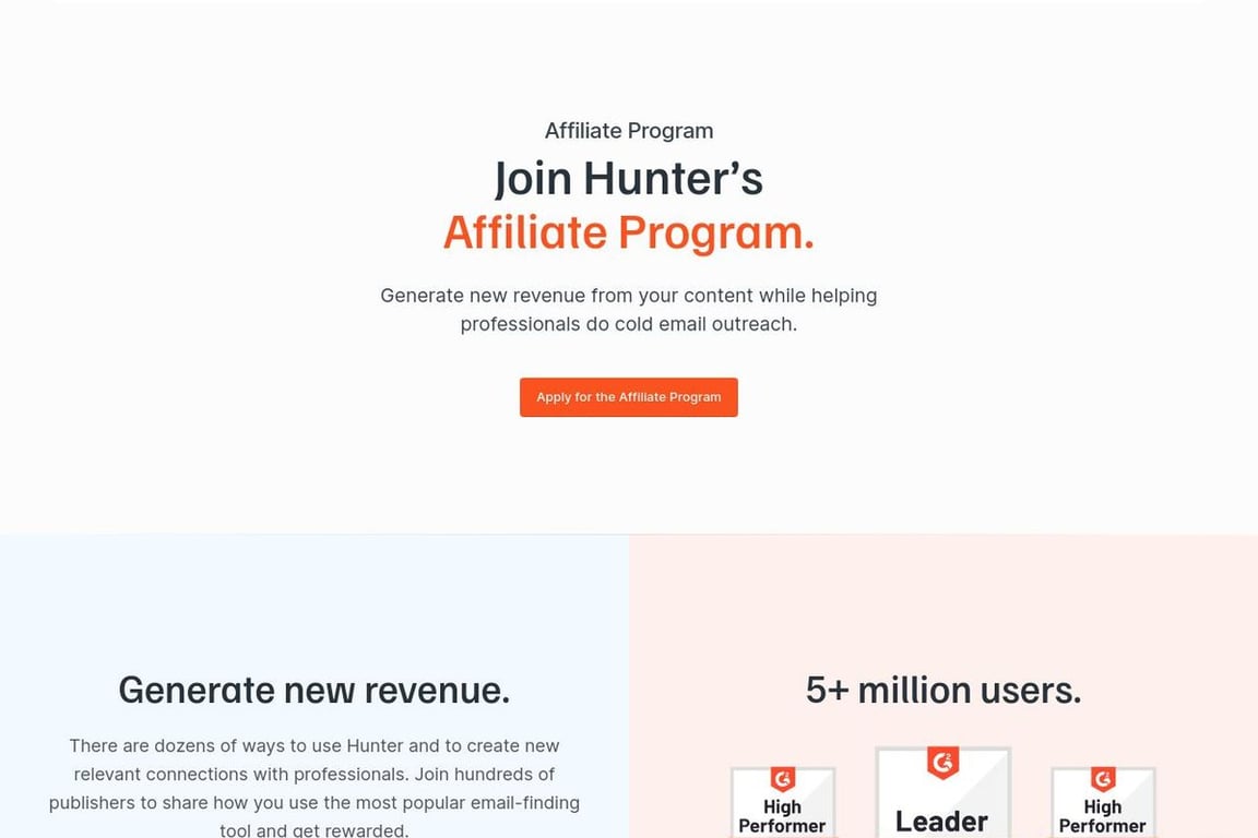 Hunter.io affiliate program signup page