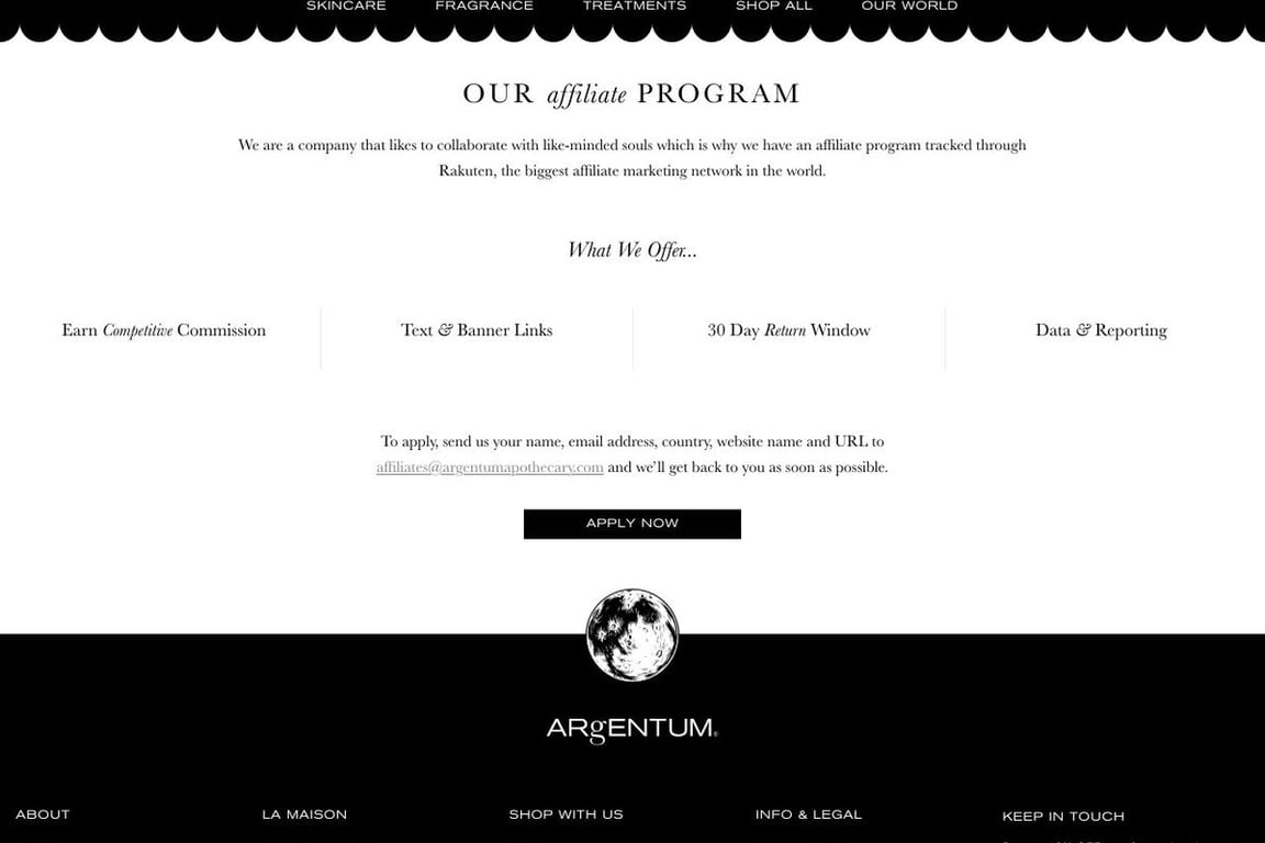 ARgENTUM apothecary affiliate program signup page