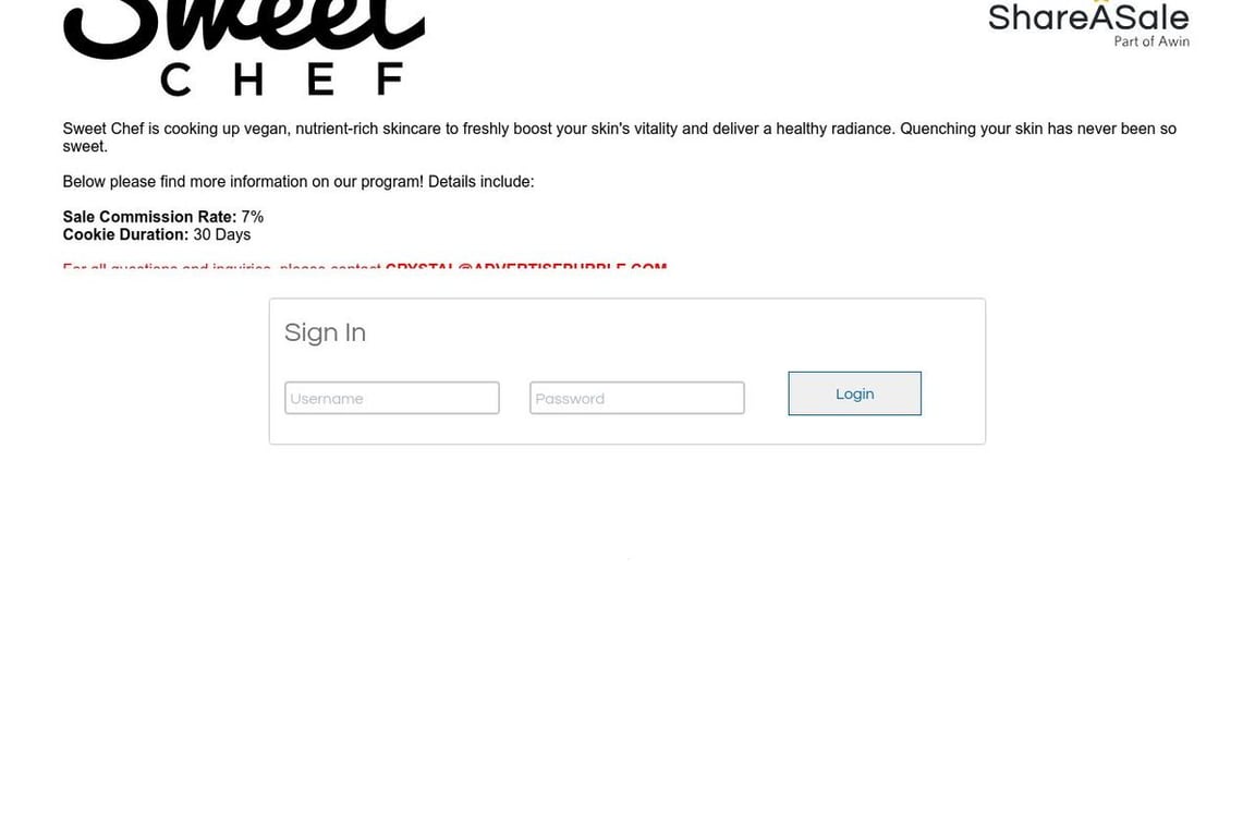 Sweet Chef affiliate program signup page