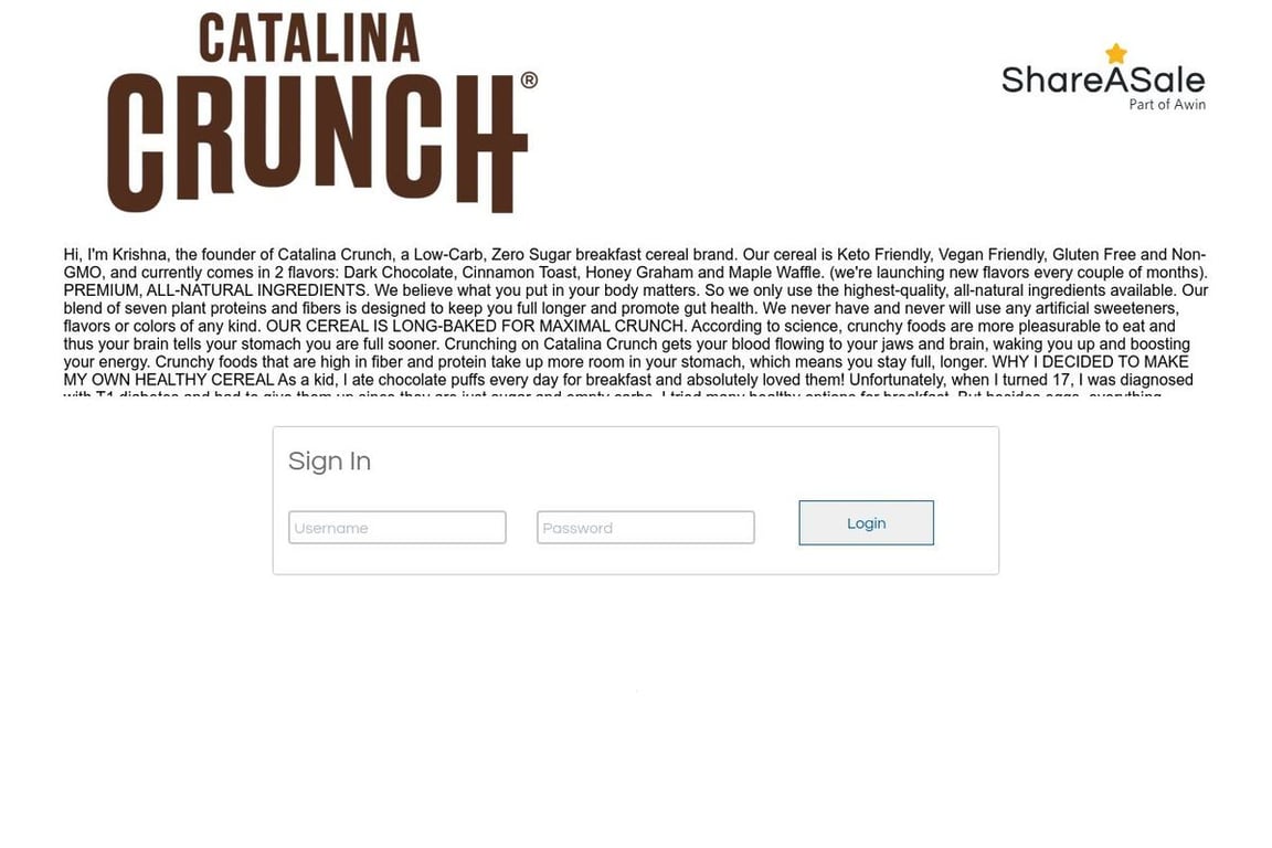Catalina Crunch affiliate program signup page