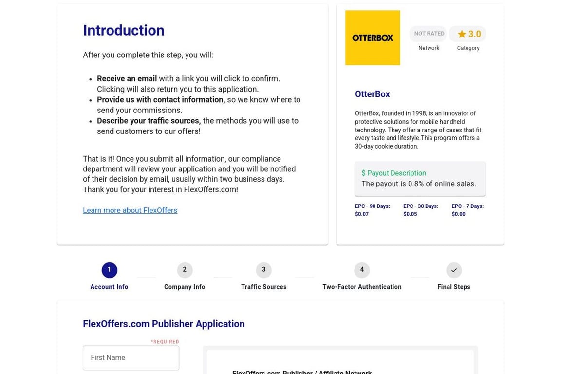 OtterBox affiliate program signup page