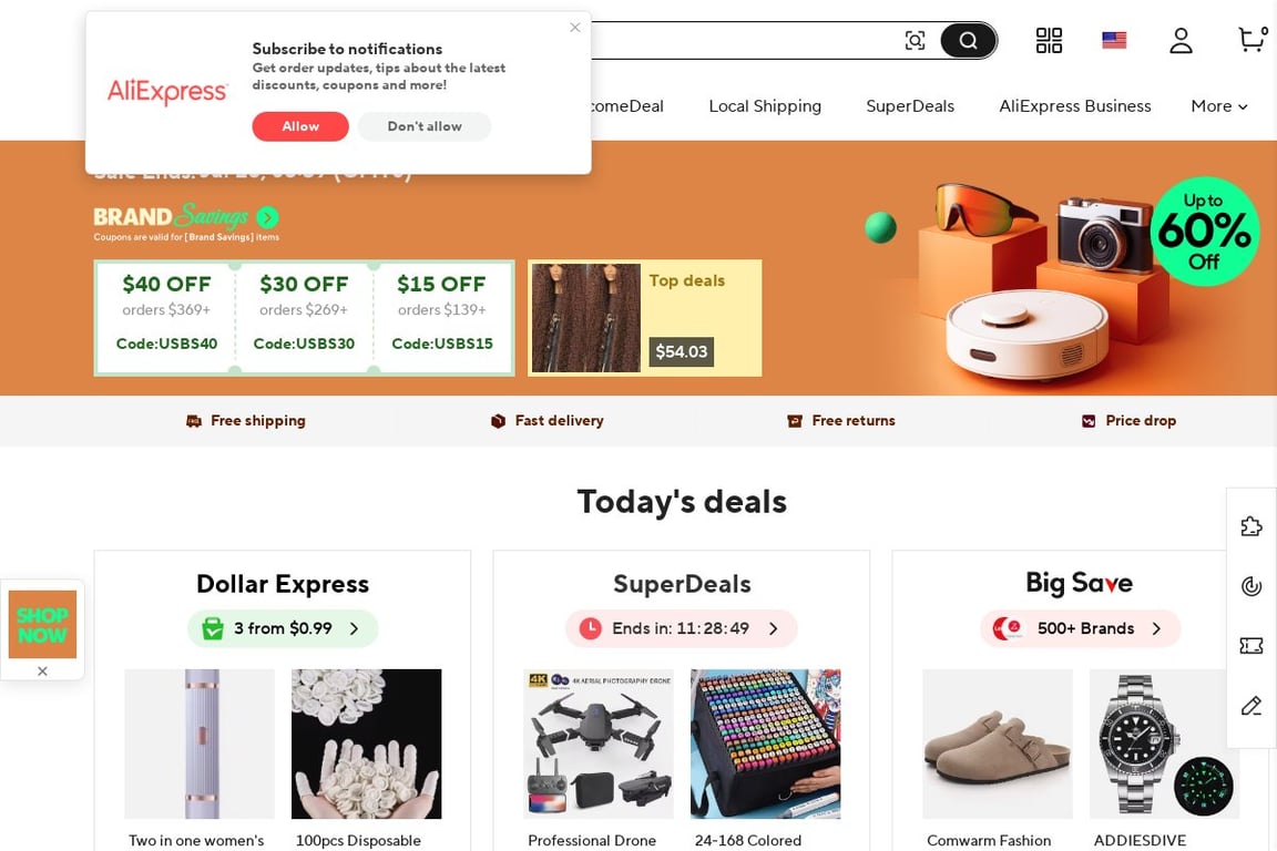AliExpress homepage