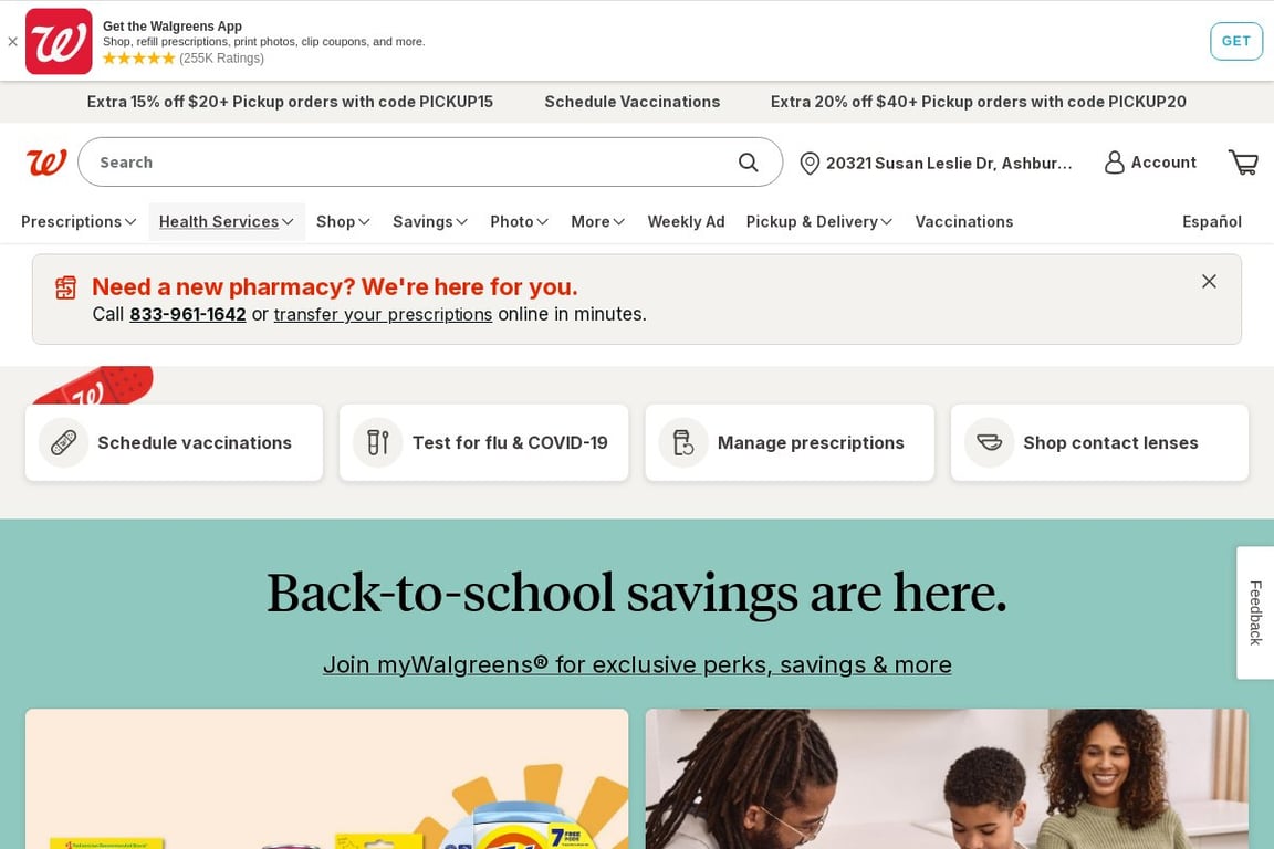 Walgreens homepage