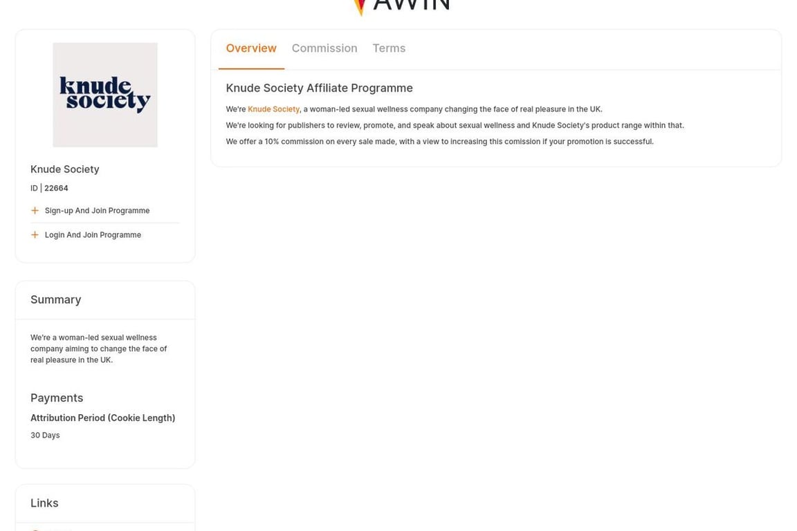 Knude Society affiliate program signup page
