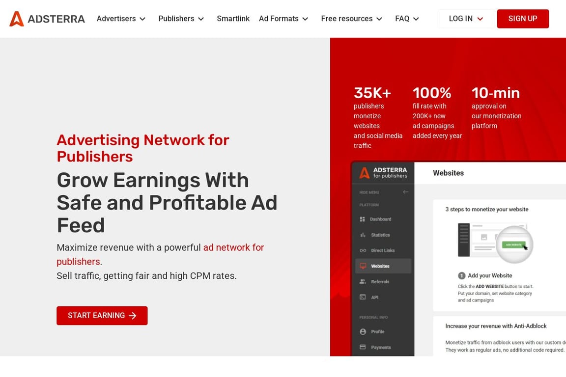 Adsterra affiliate program signup page