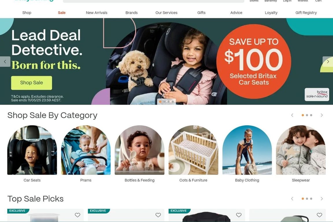 Baby Bunting homepage