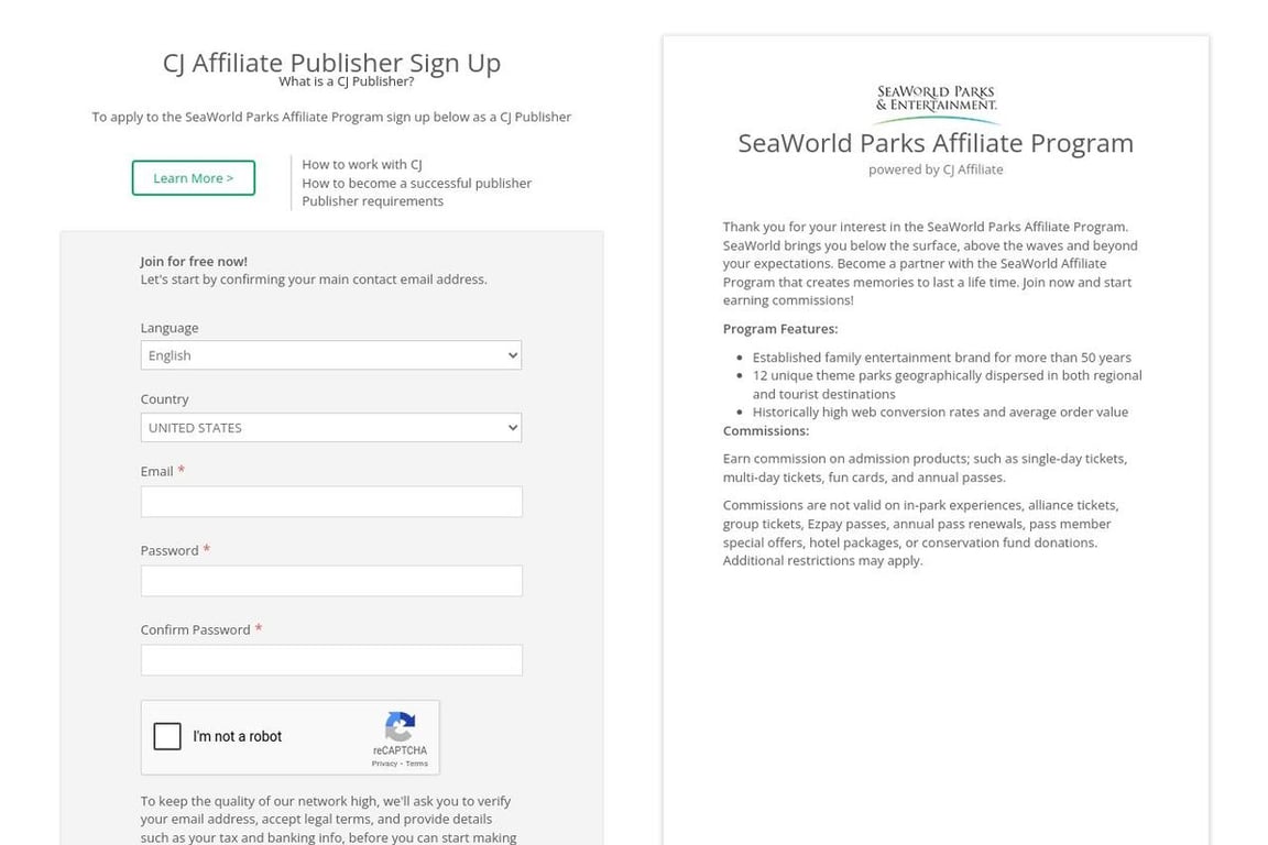 Adventure Island affiliate program signup page