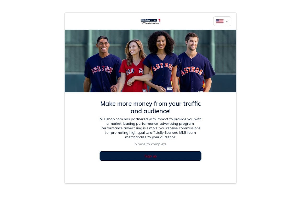 MLB Shop affiliate program signup page