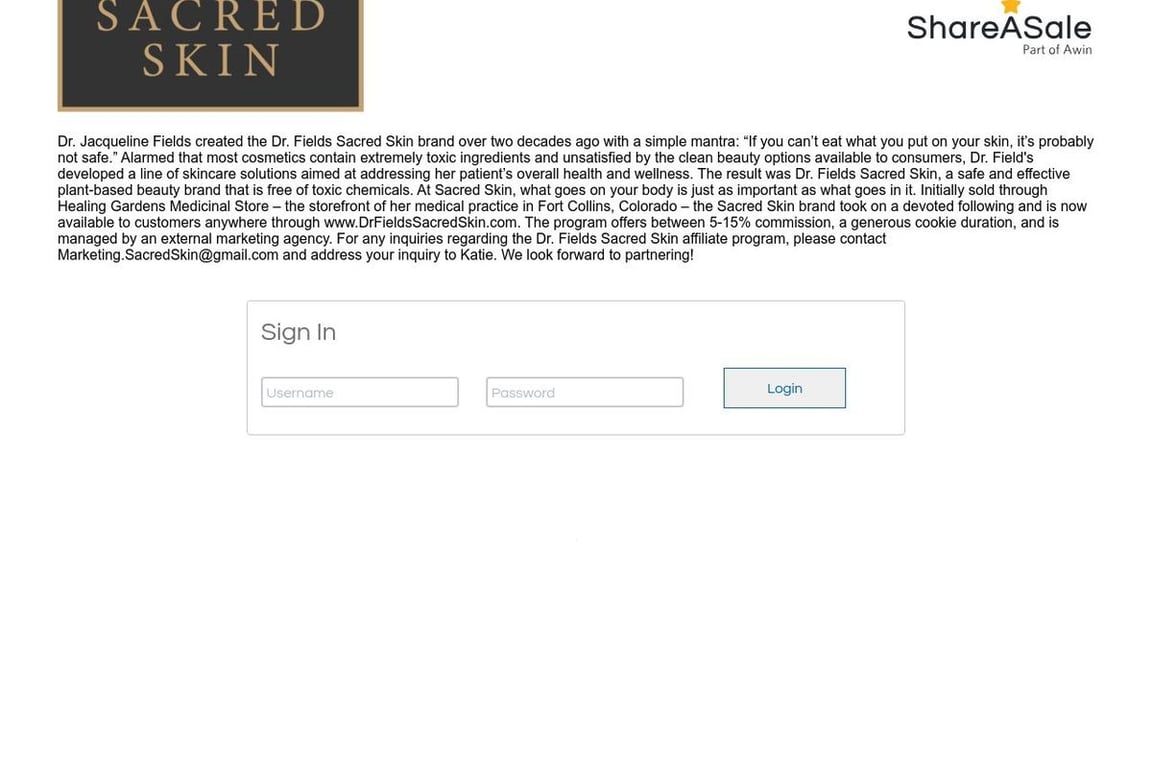 Dr. Fields Sacred Skin affiliate program signup page