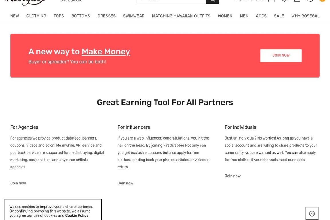 Rosegal affiliate program signup page