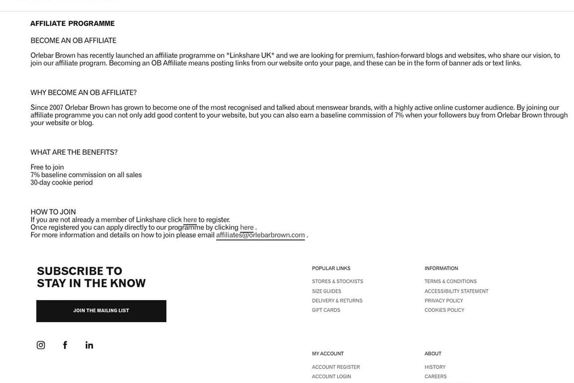 Orlebar Brown affiliate program signup page