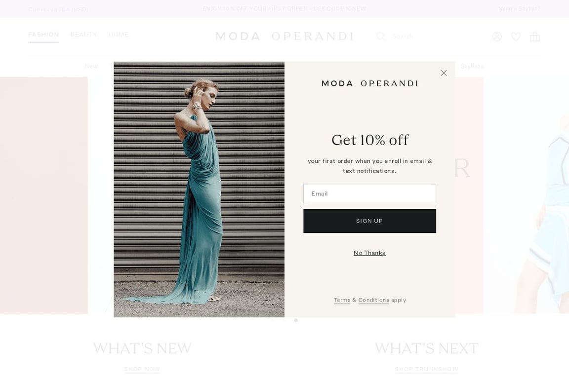 Moda Operandi homepage