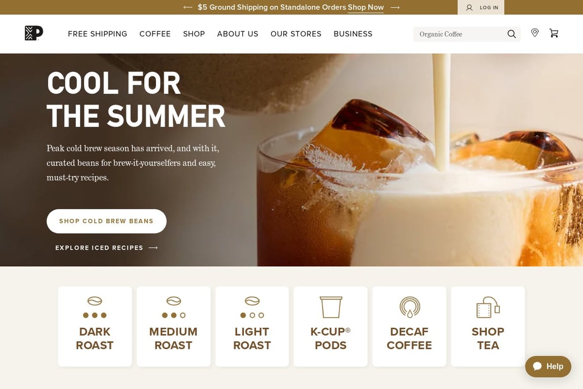Peet’s Coffee homepage