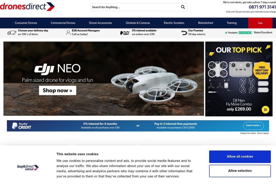 Drones Direct UK homepage