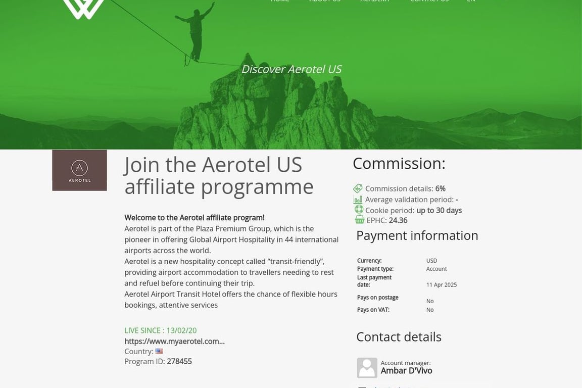 Aerotel US affiliate program signup page