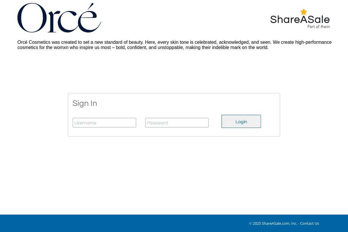 Orce Cosmetics affiliate program signup page