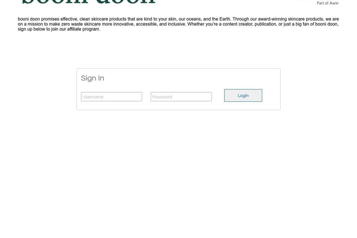 Booni doon affiliate program signup page