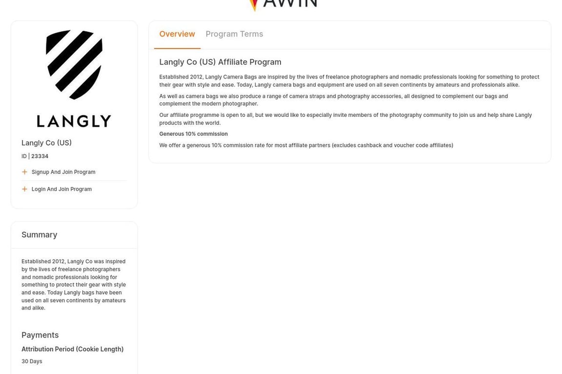Langly Co affiliate program signup page