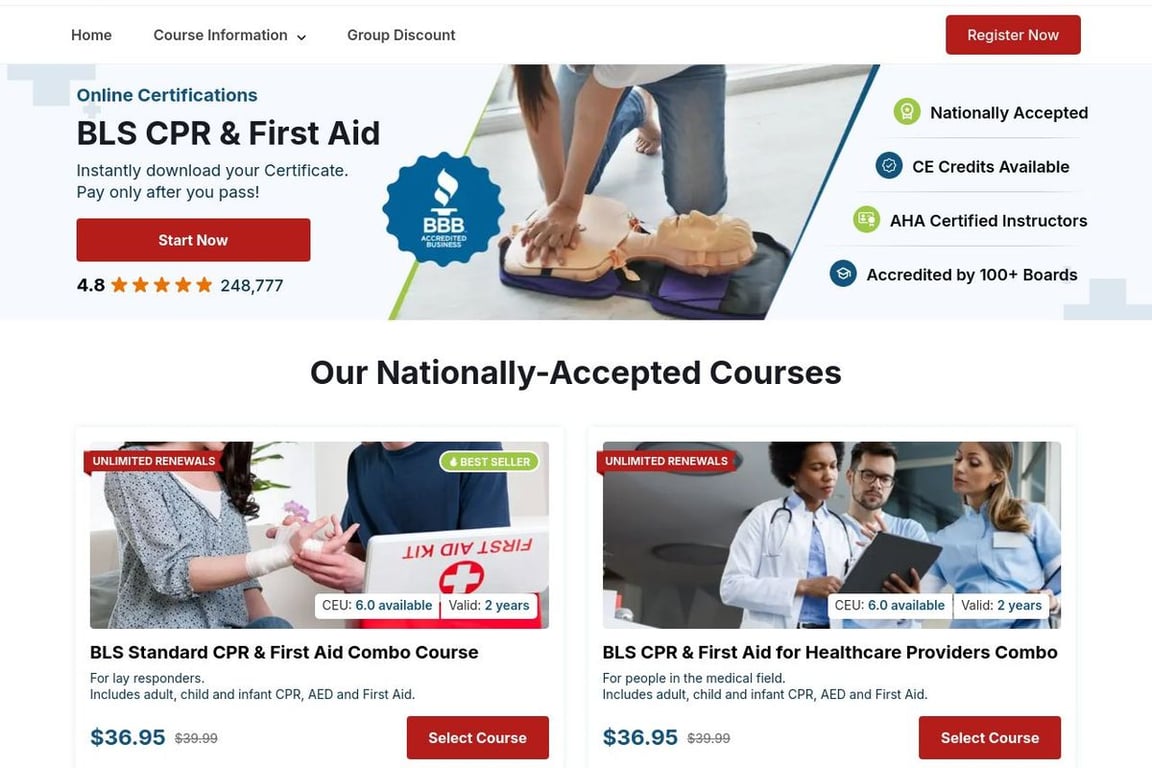 CPR AED Course homepage
