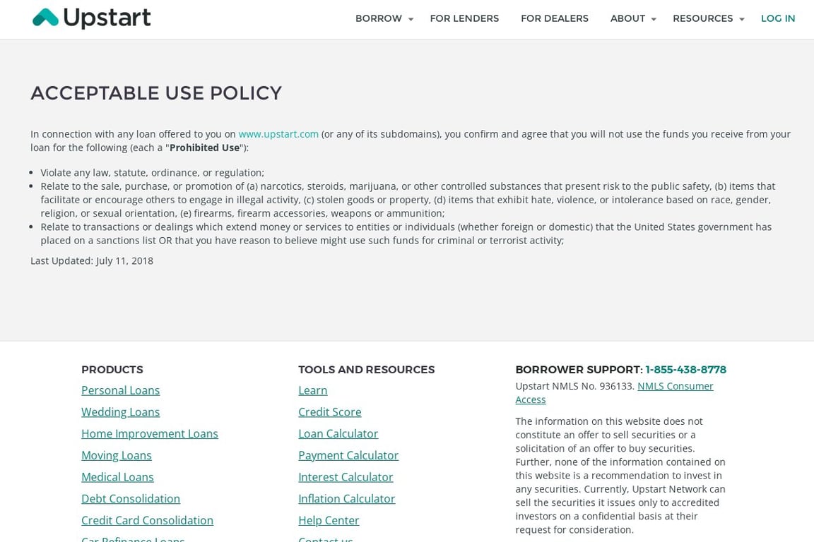 Upstart homepage