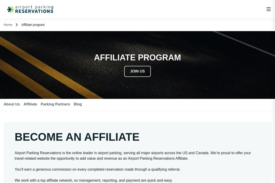 AirportParkingReservations.com affiliate program signup page