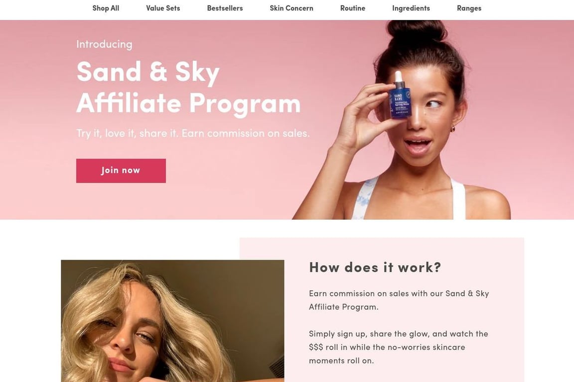 Sand & Sky affiliate program signup page