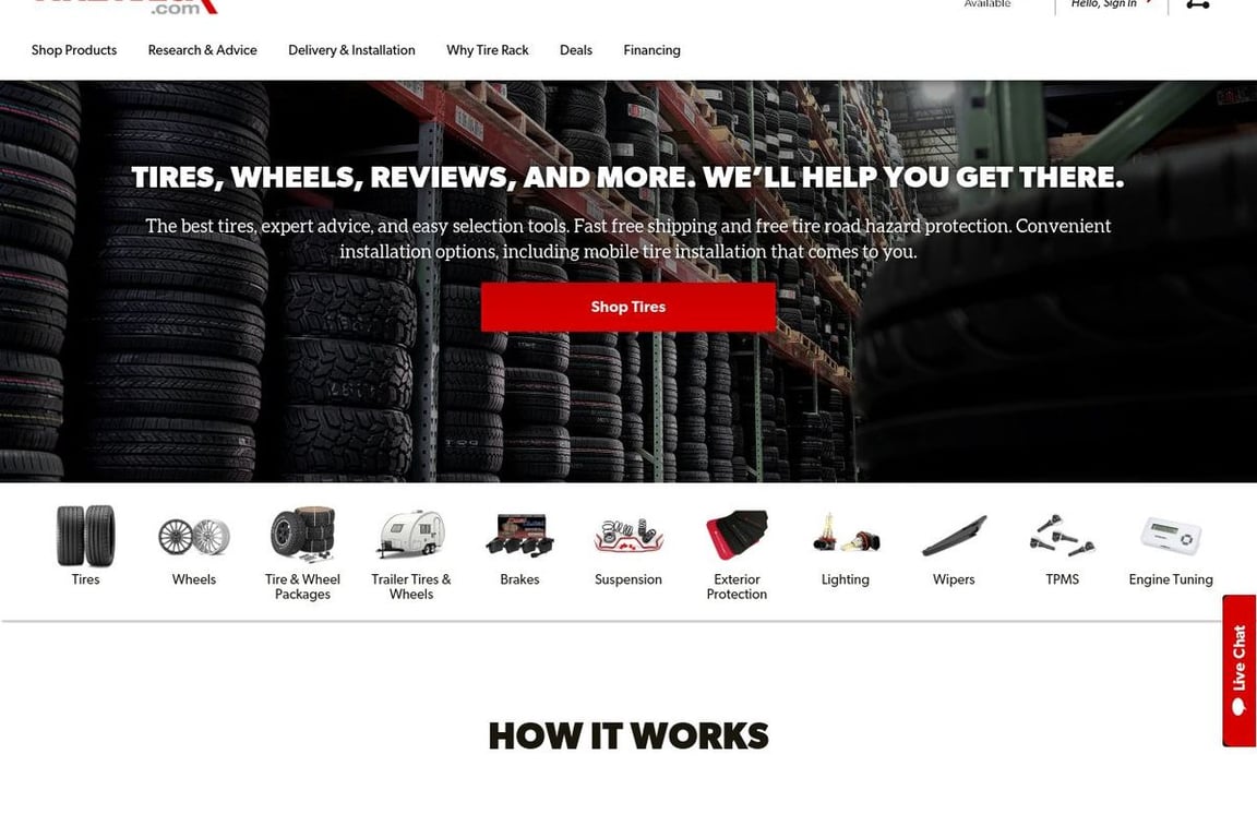 Tire Rack homepage