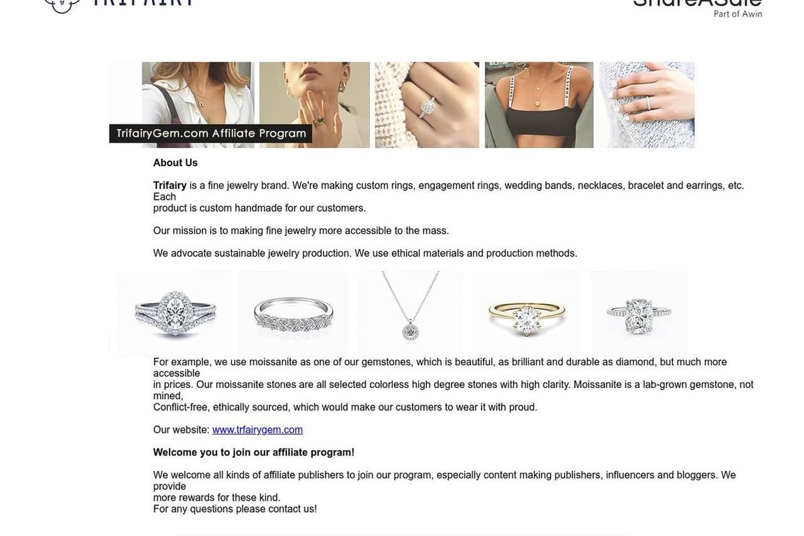 Trifairy affiliate program signup page