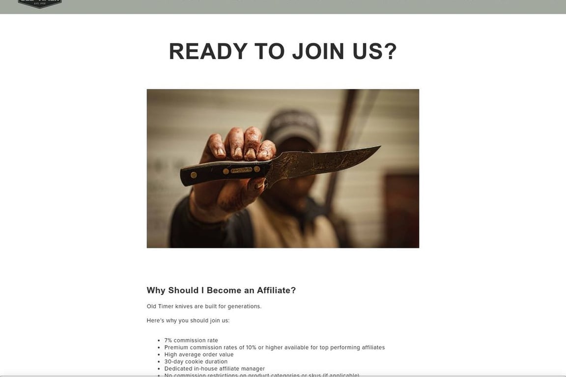 Old Timer affiliate program signup page