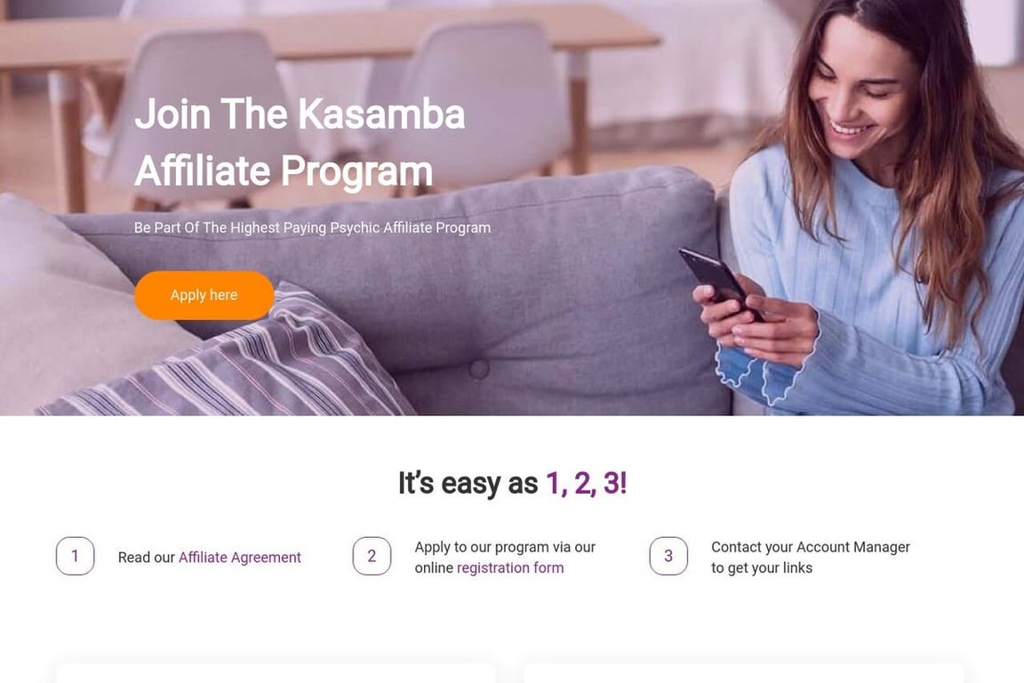 Kasamba affiliate program signup page