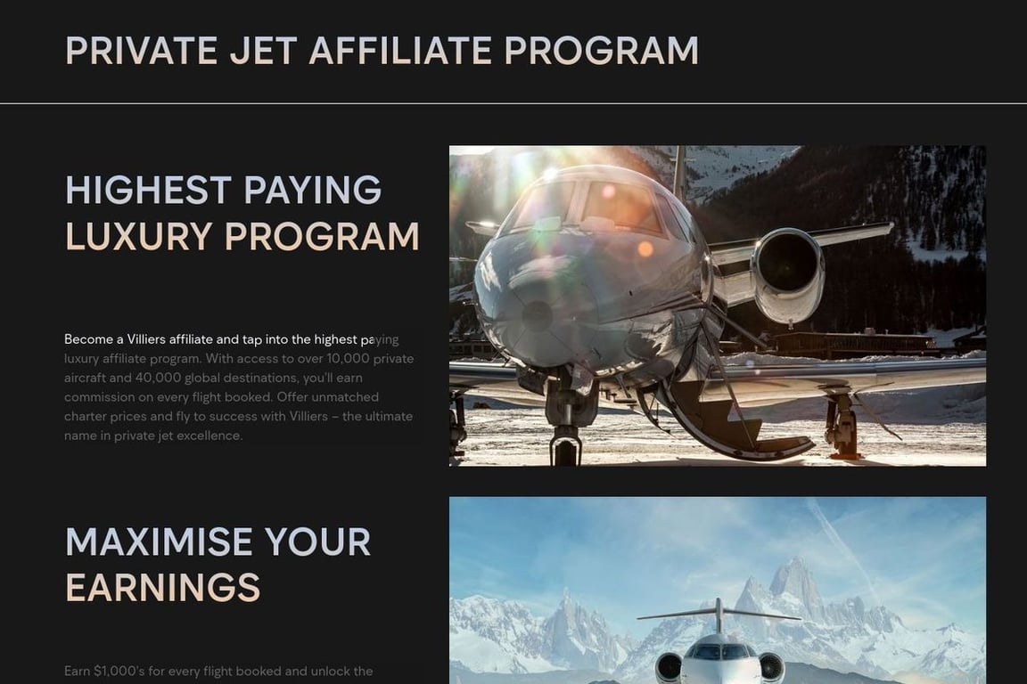 Villiers affiliate program signup page