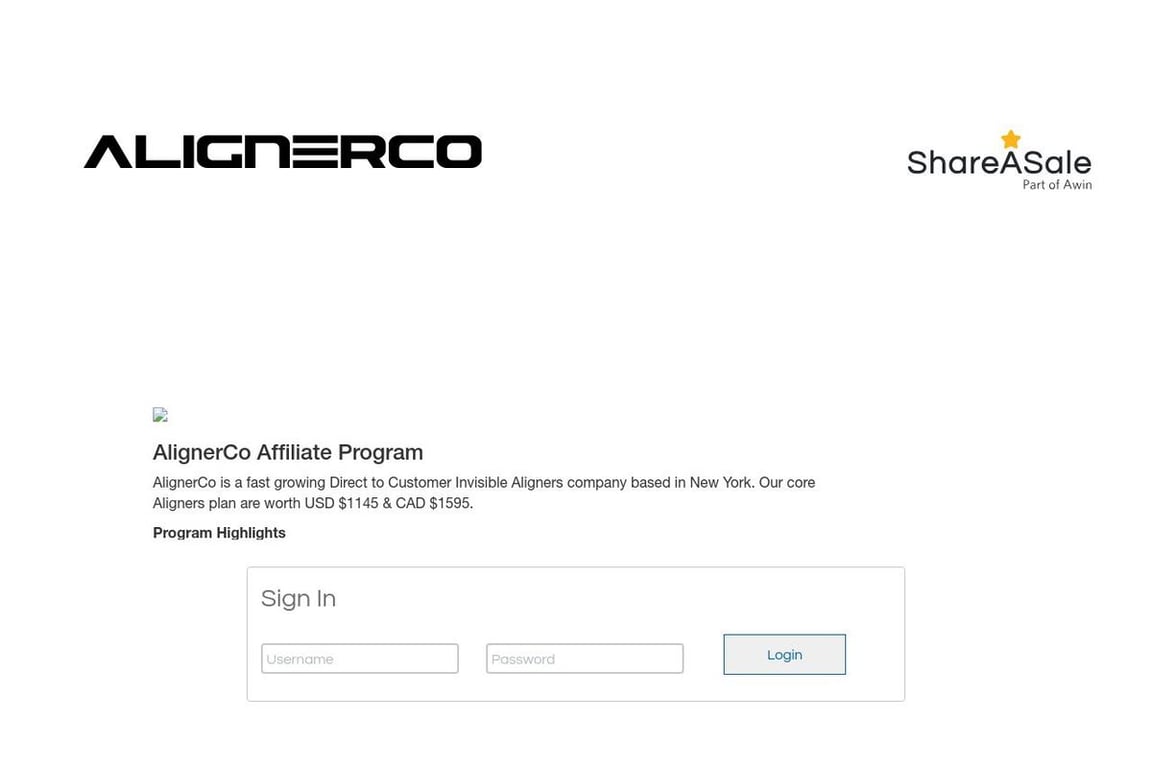 AlignerCo affiliate program signup page