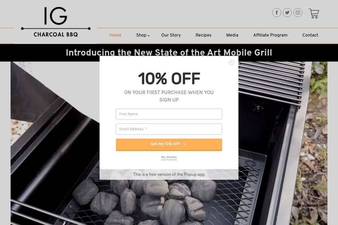 IG Charcoal BBQ homepage