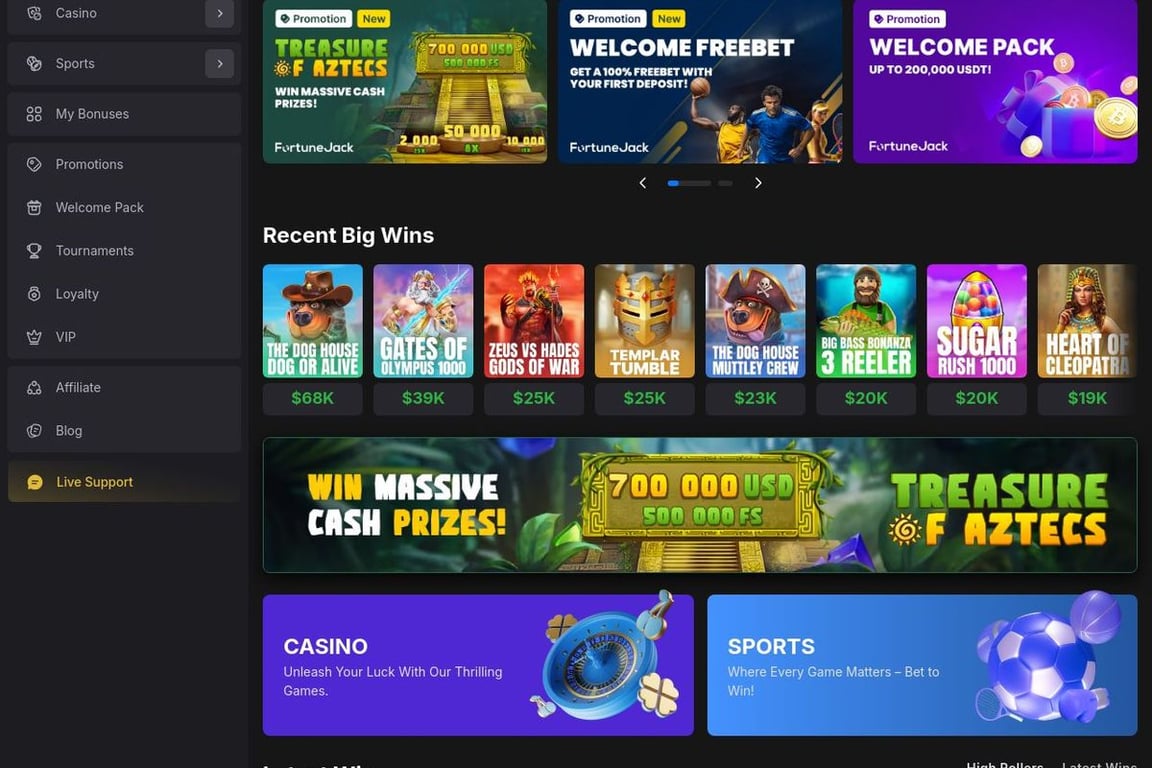 FortuneJack homepage