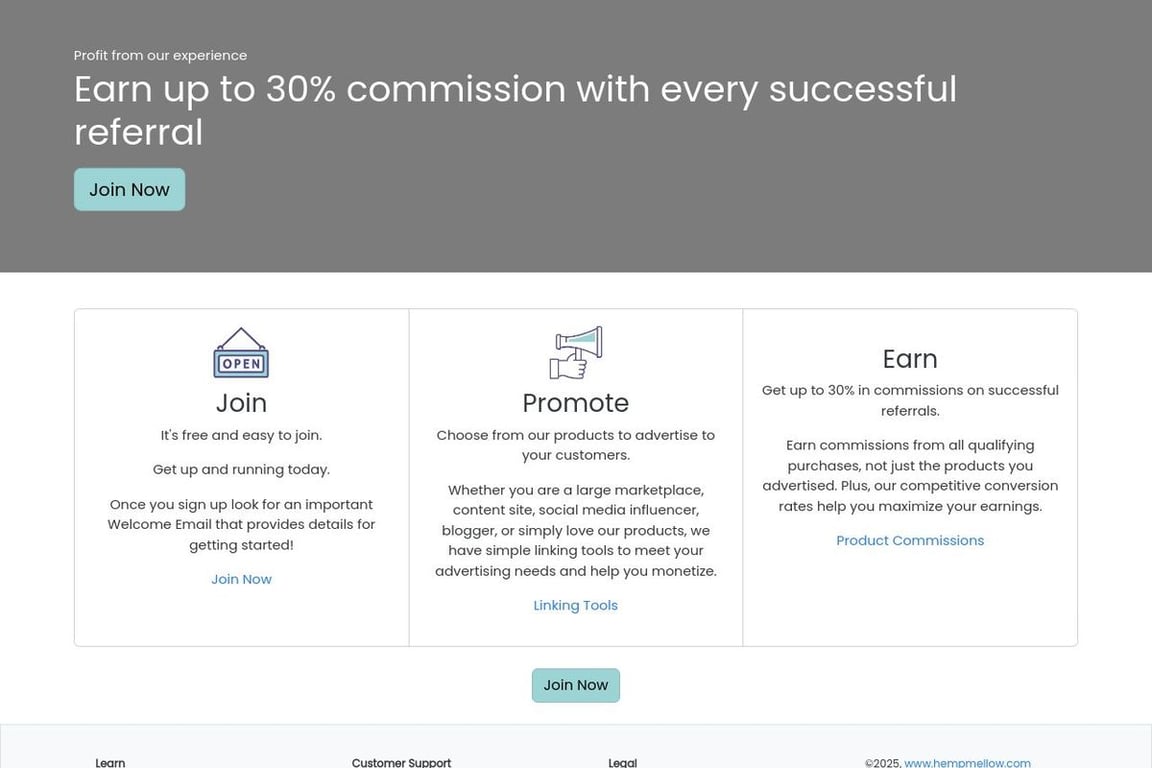 Hemp Mellow affiliate program signup page
