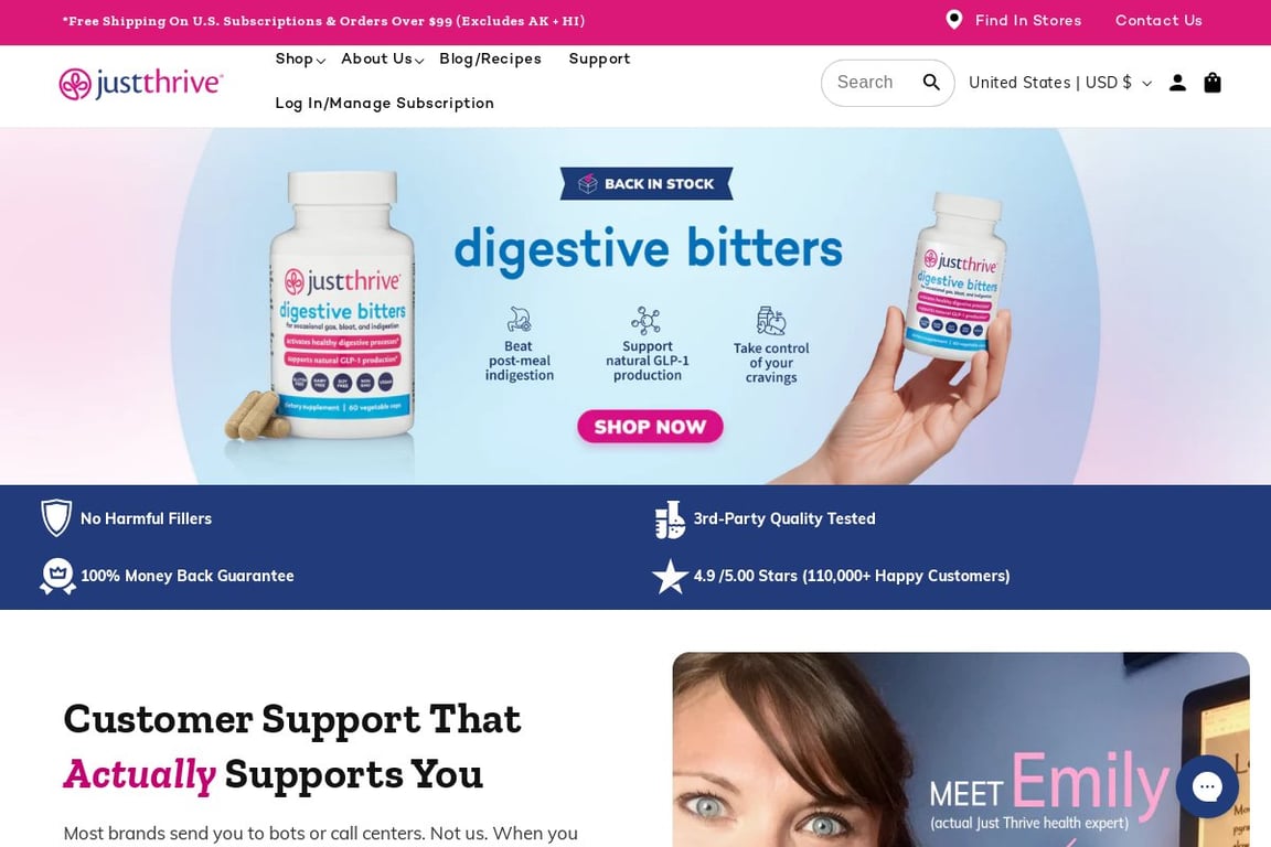 Just Thrive homepage
