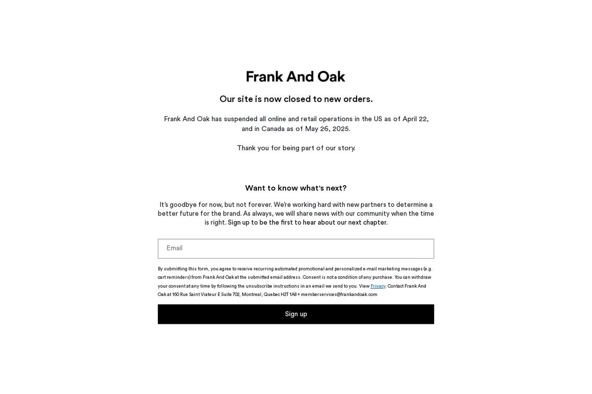 Frank And Oak affiliate program signup page