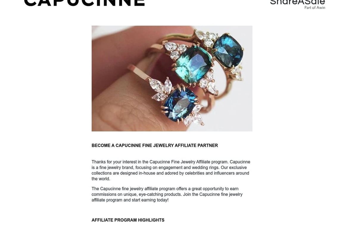 Capucinne affiliate program signup page