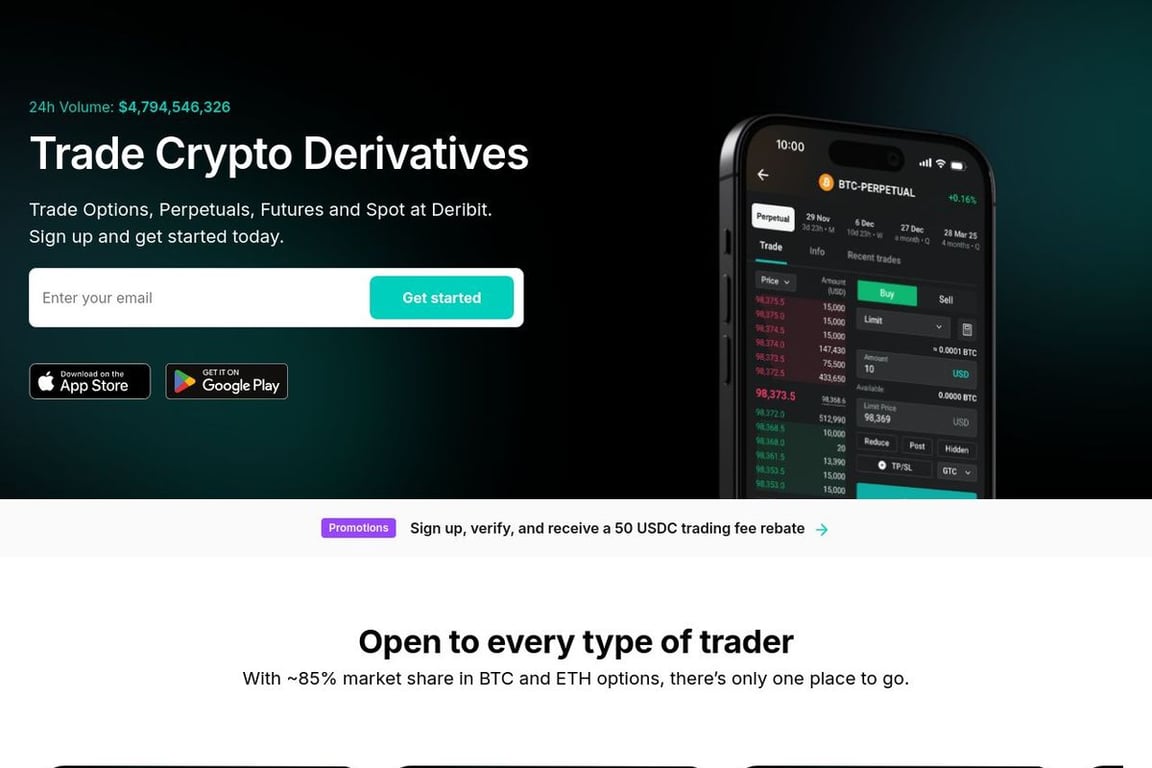 Deribit homepage
