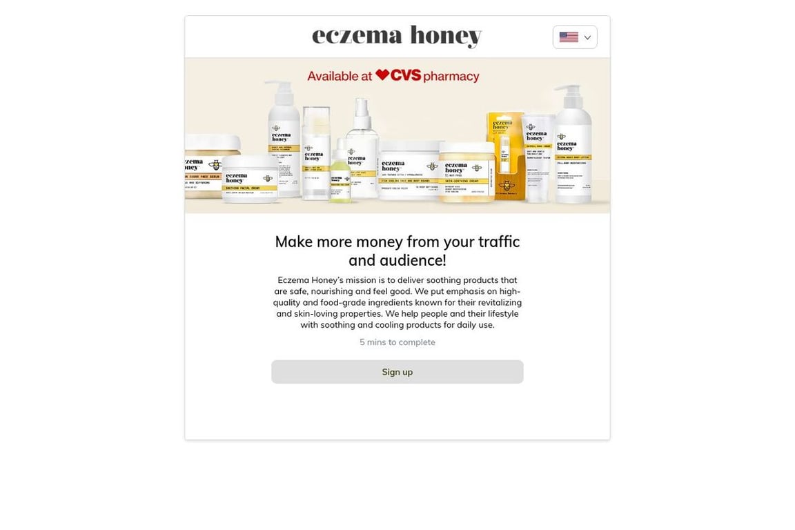 Eczema Honey affiliate program signup page
